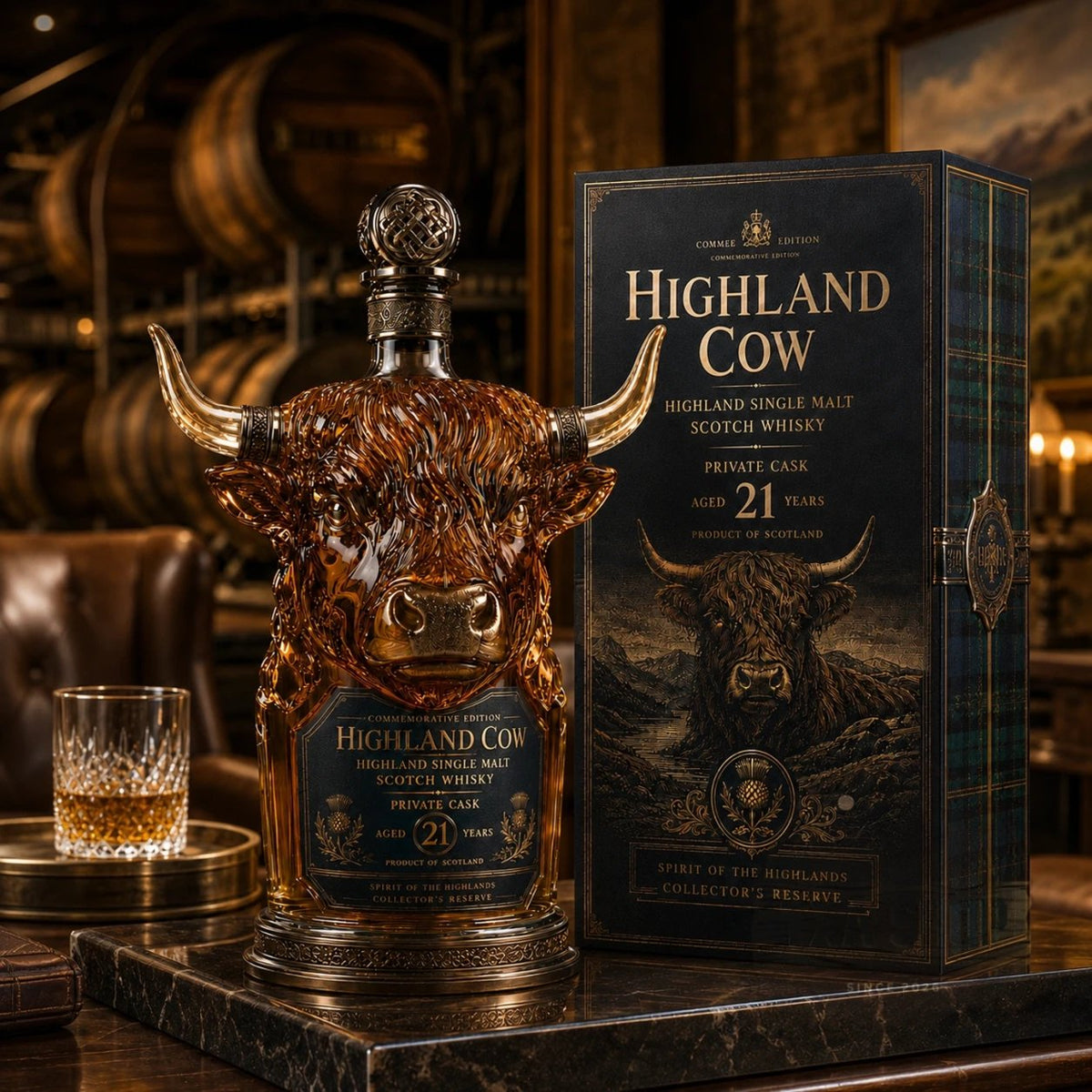 Highland Cow Private Cask 21 Years Cow Head Shaped Scotch Whisky Bottle🐂