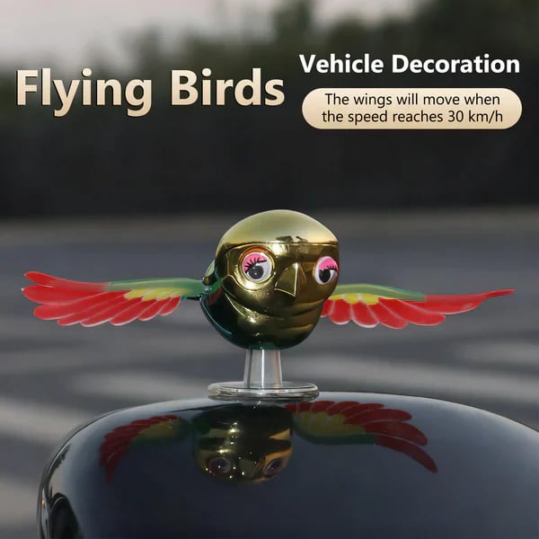 Flying Birds vehicle decoration with colorful wings mounted on a car