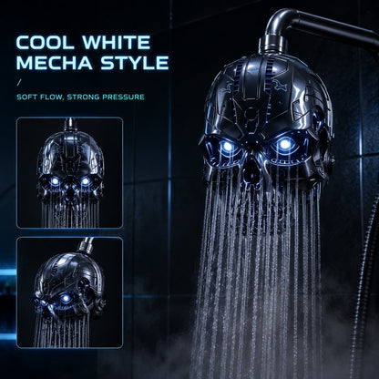 💀Cyber Mecha Skull Color Changing LED Pressure Boost Shower Head