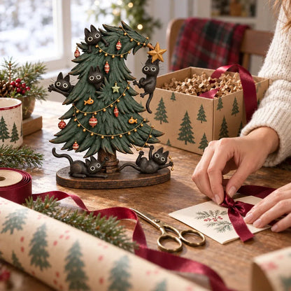 🎄🐱 Cute Black Cat Christmas Tree Decor