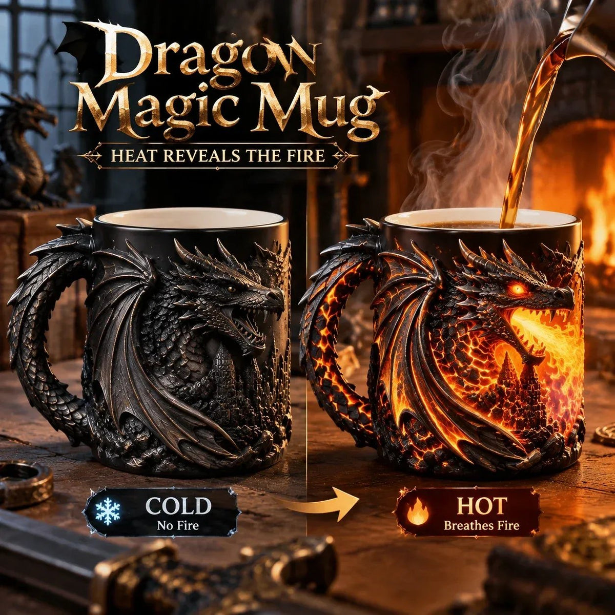 🔥 Ultimo giorno: SCONTO DEL 50% 🐉 Tazza magica 3D 'Dragonfire' con effetto termico | Versa una bevanda calda. Risveglia il drago.🔥