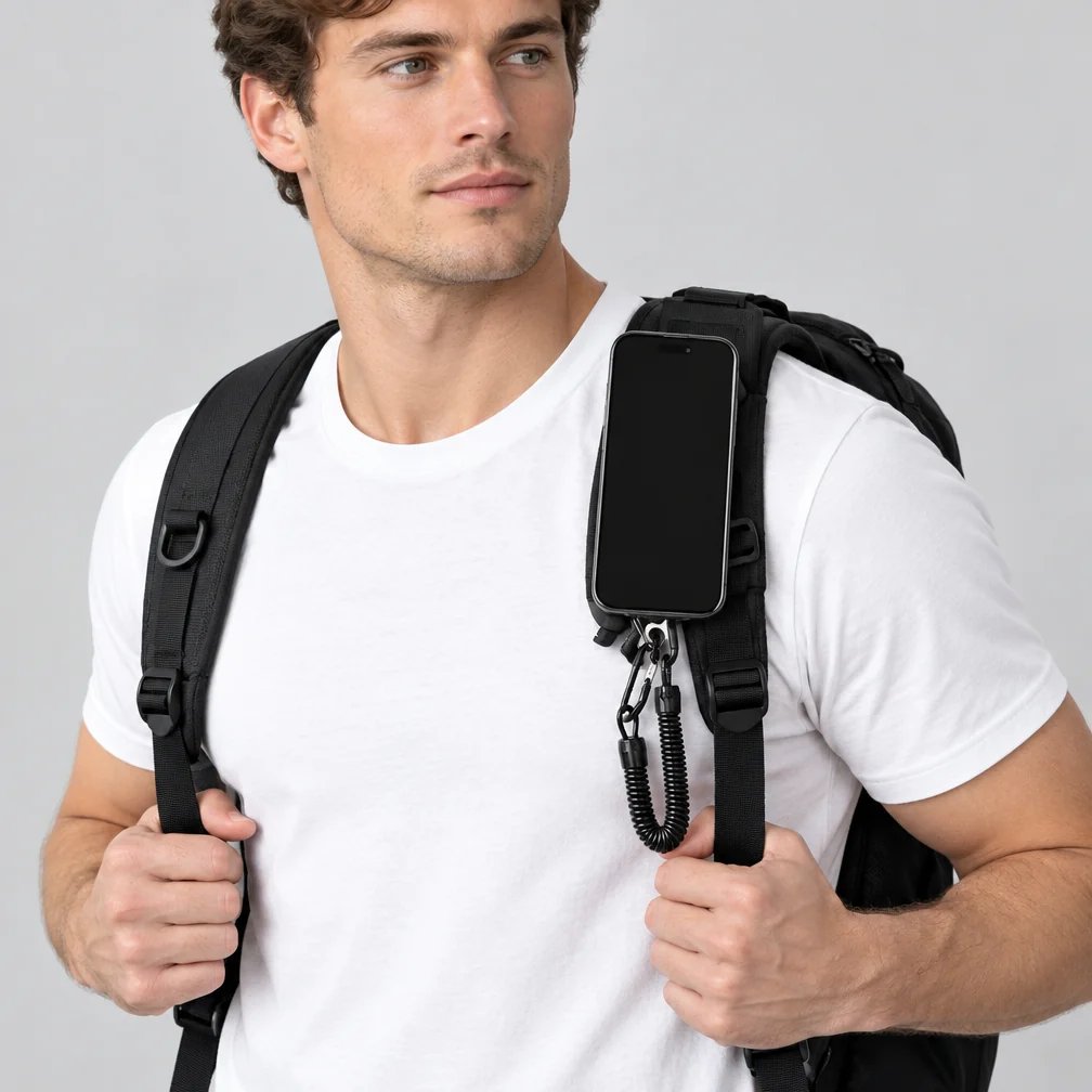 🔥HOT SALE🔥Tactical Magnetic Quick-Release Phone Mount — EDC Belt & Backpack Holster with Anti-Drop Coil Lanyard