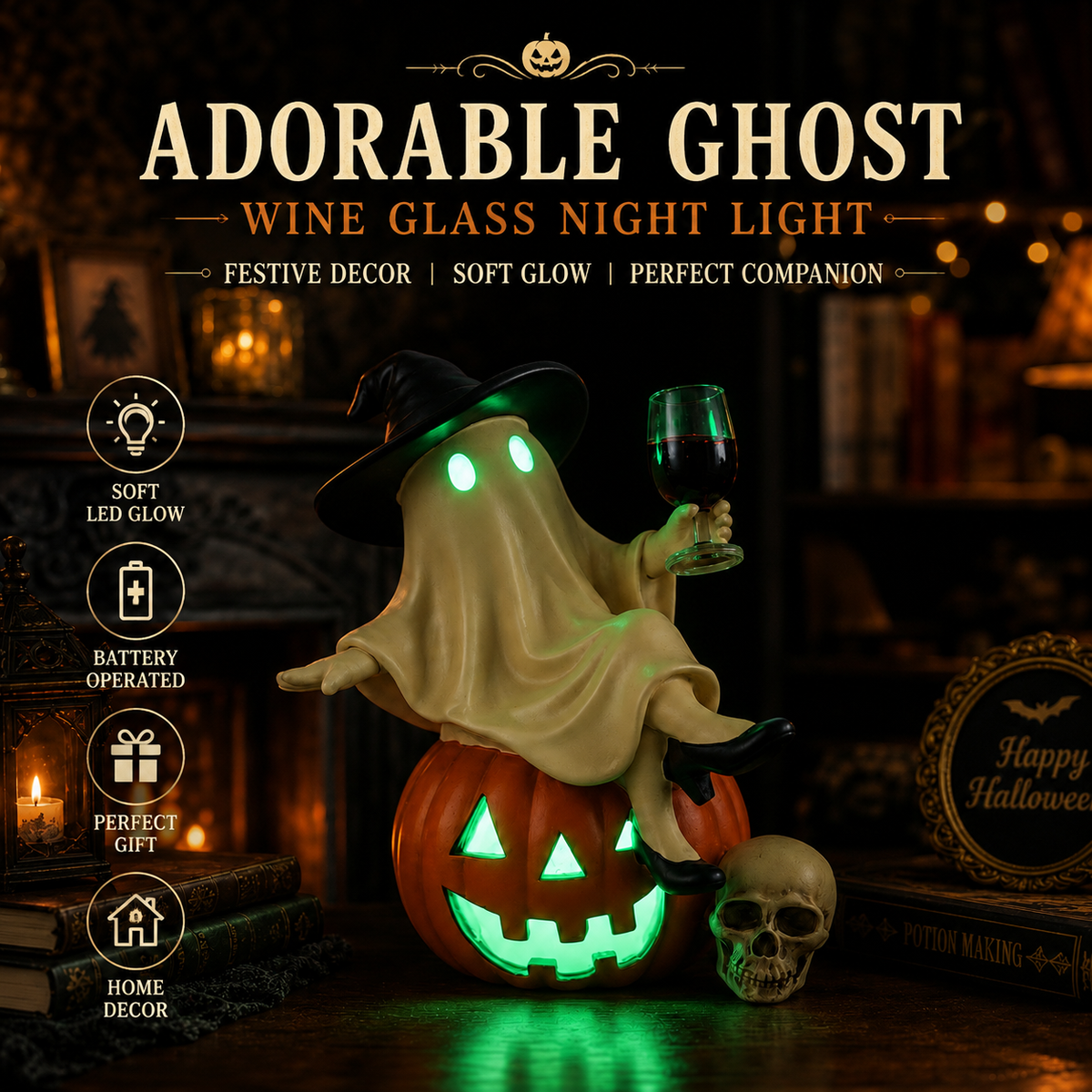👻🍷Ghost Wine Night Halloween Decor