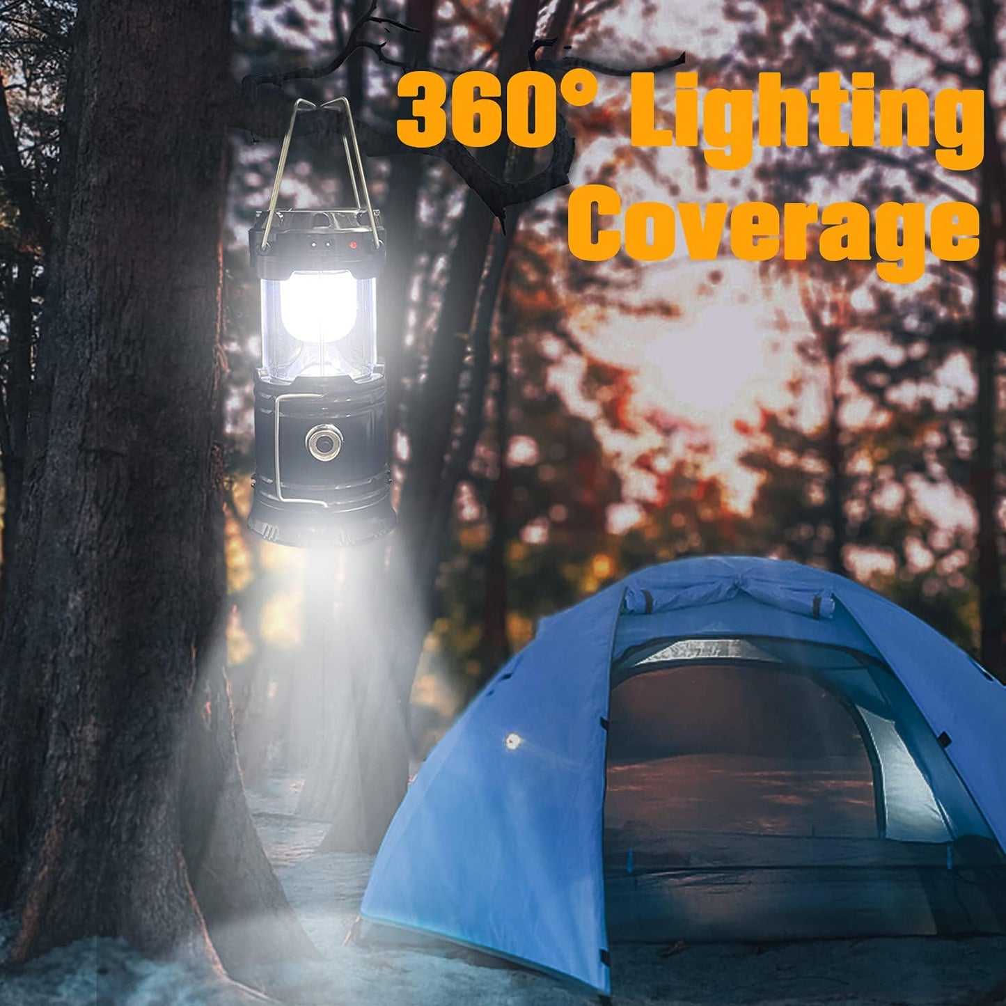 💡 Collapsible Portable LED Camping Lantern Lightweight Waterproof Solar USB Rechargeable LED Flashlight