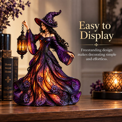 🧙‍♀️ Gotische Halloween-Hexenfigur mit LED-Laterne