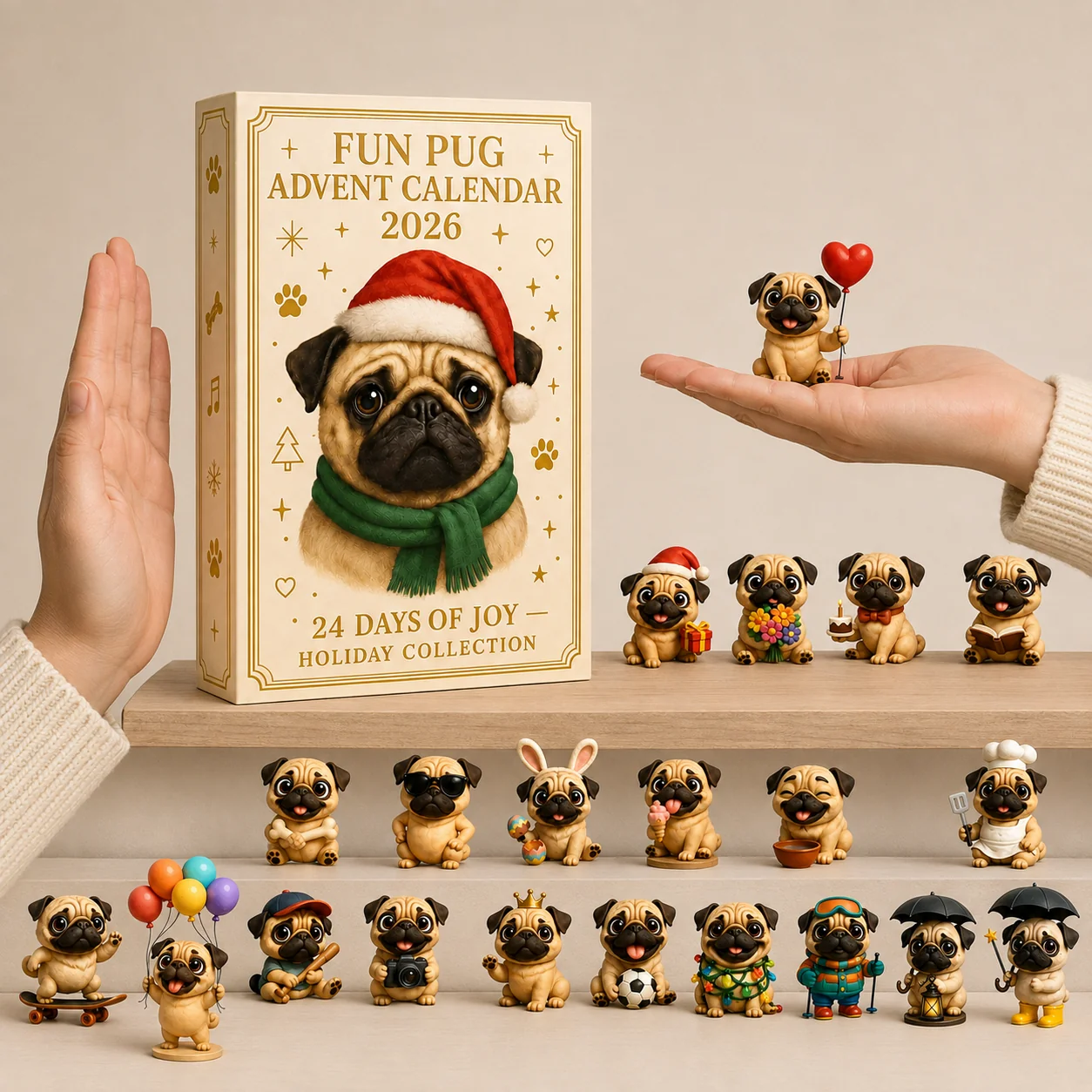 Complete collection of pug advent calendar characters