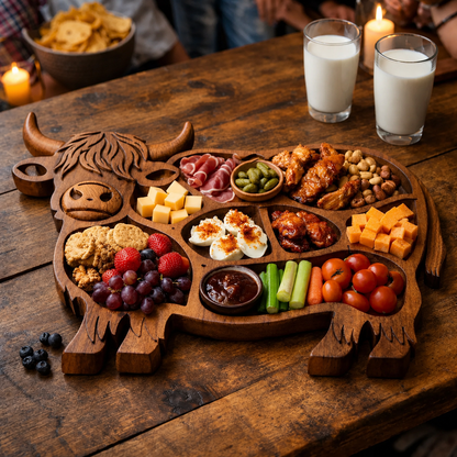 Highland Cow Wooden Charcuterie Board
