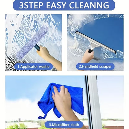 2pcs Streak-Free Window Cleaning Tool with Squeegee And Cloths