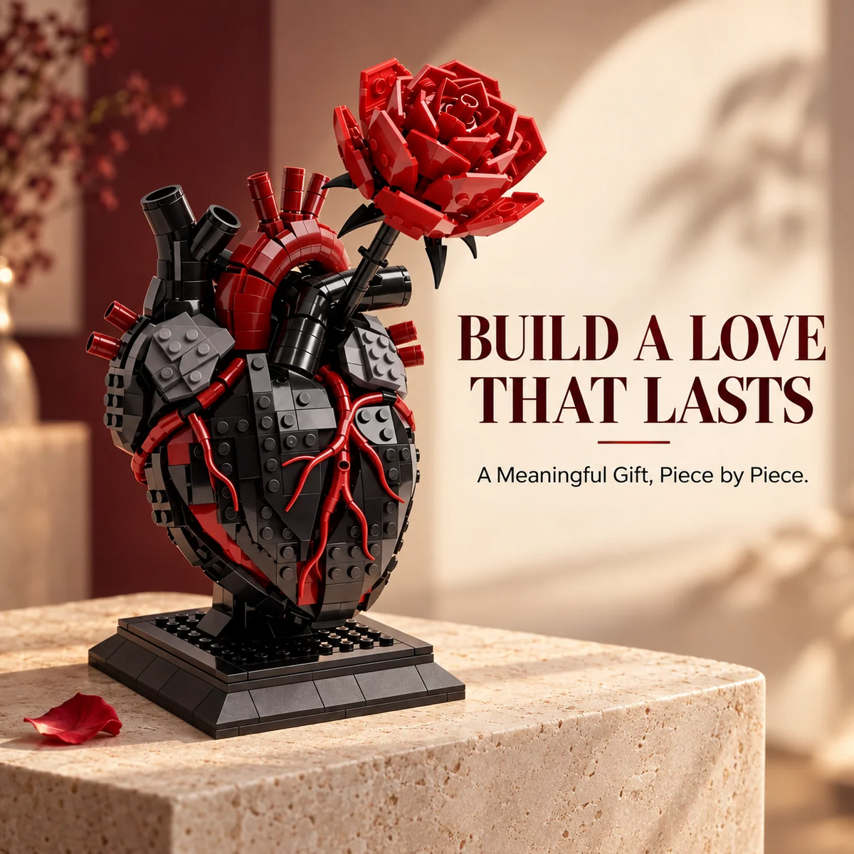 🌹 My Heart Is Still Yours – 🫀 Gothic Flaming Heart Rose Gift Brick Set