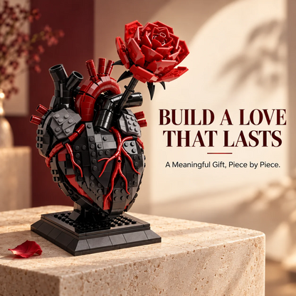 🌹 My Heart Is Still Yours – 🫀 Gothic Flaming Heart Rose Gift Brick Set