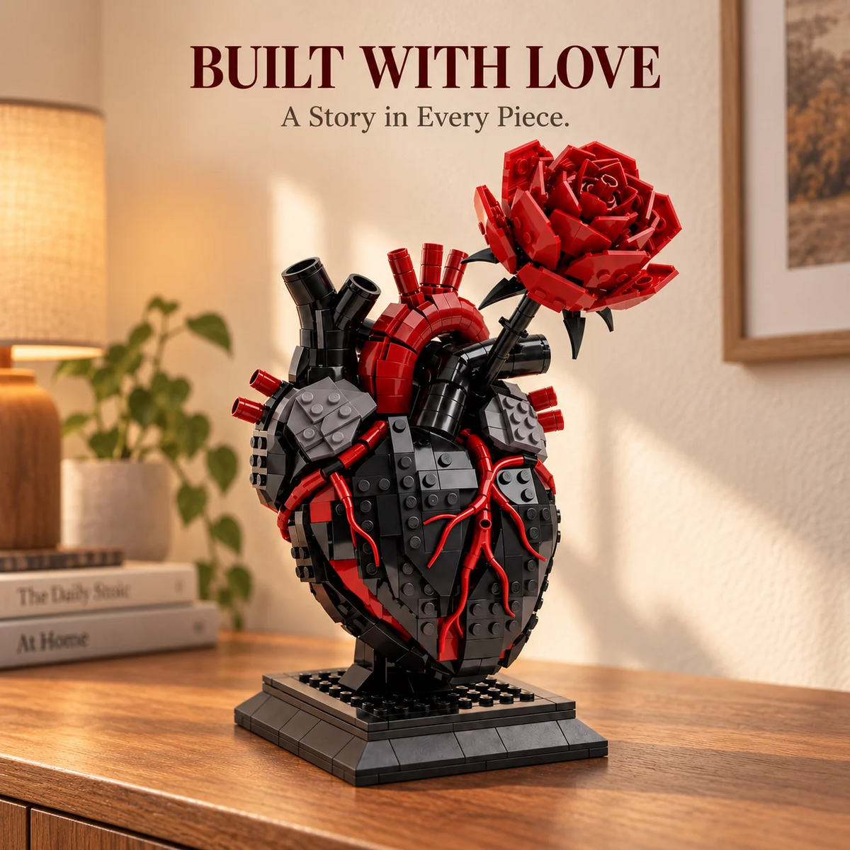 🌹 My Heart Is Still Yours – 🫀 Gothic Flaming Heart Rose Gift Brick Set