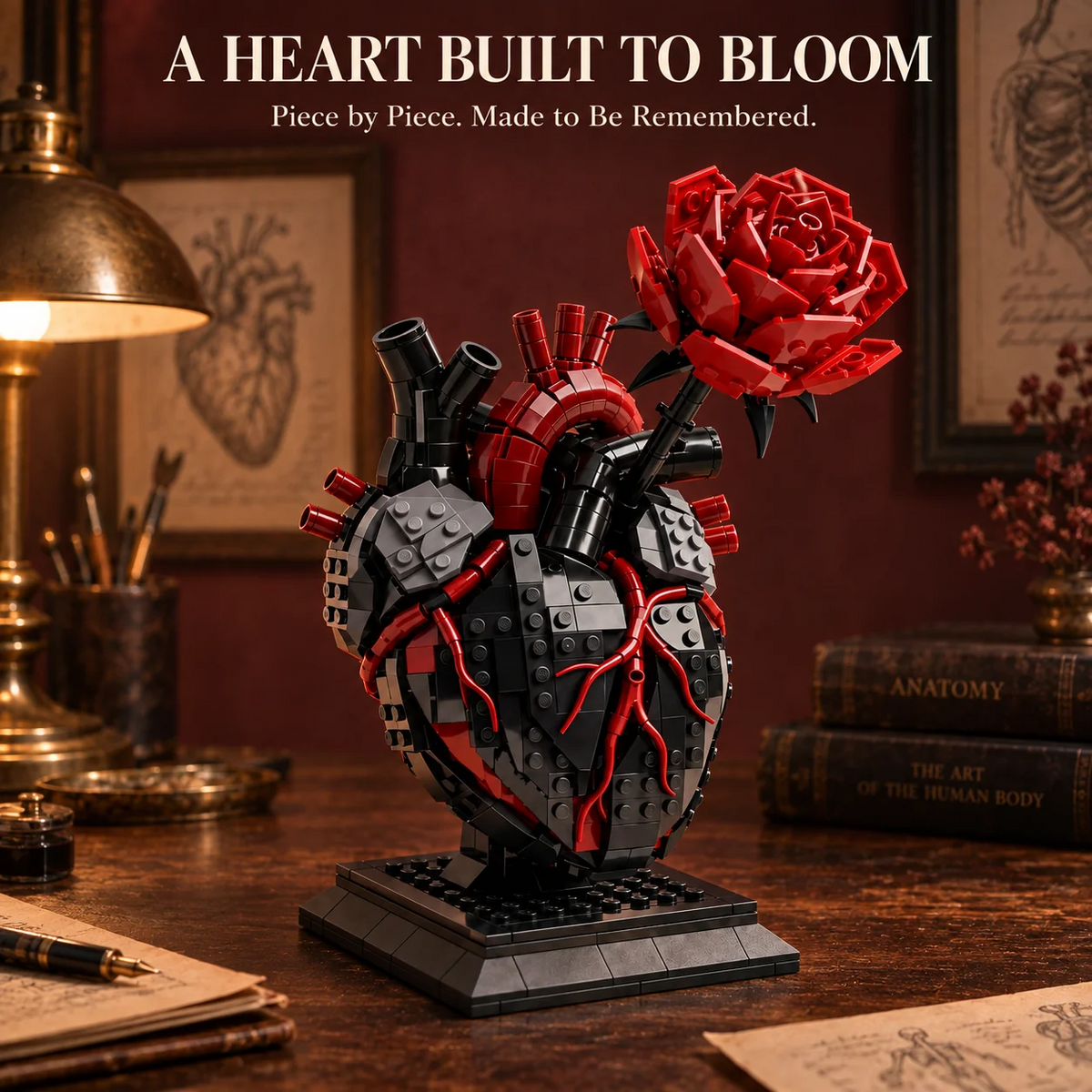 🌹 My Heart Is Still Yours – 🫀 Gothic Flaming Heart Rose Gift Brick Set