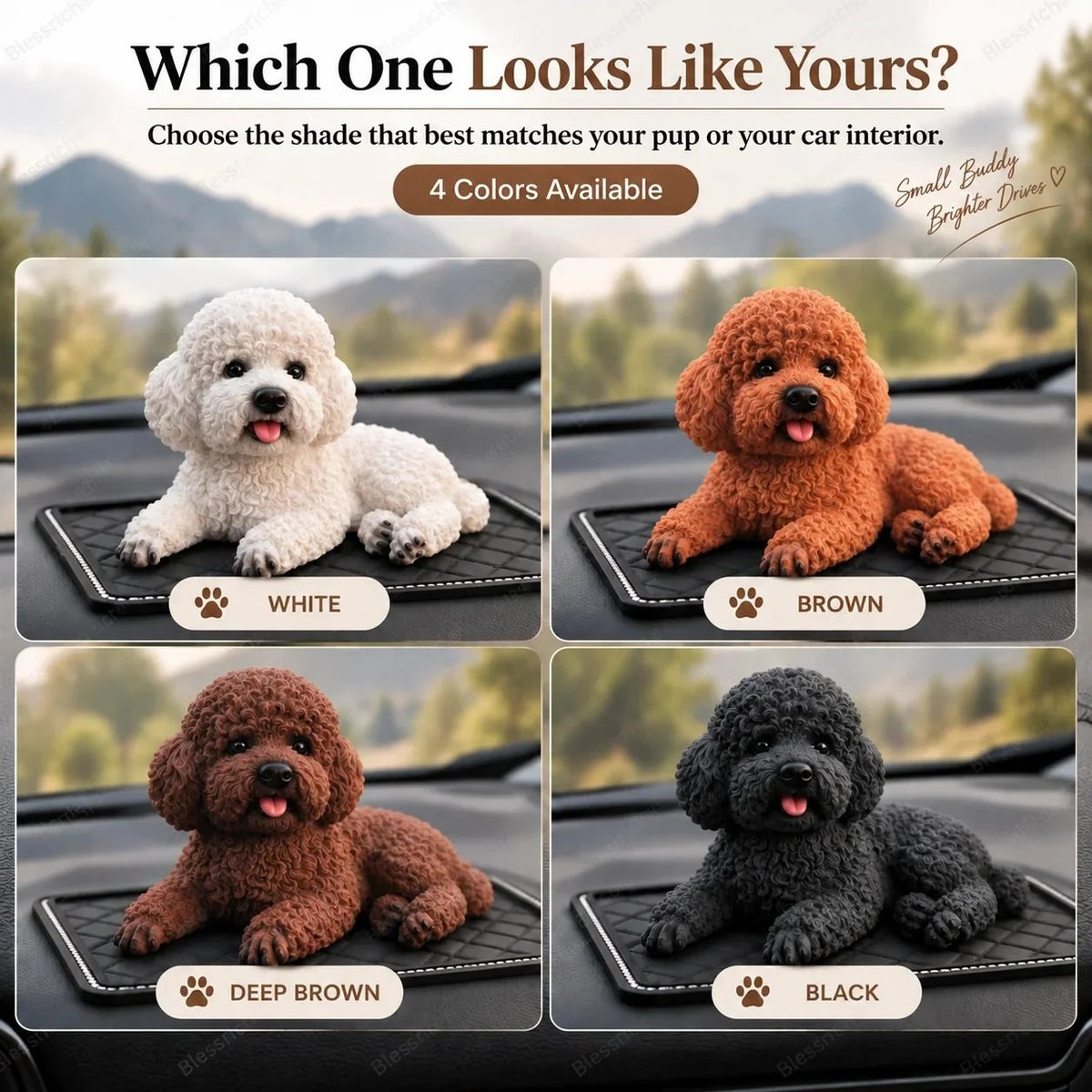 Poodle dashboard figurine in car