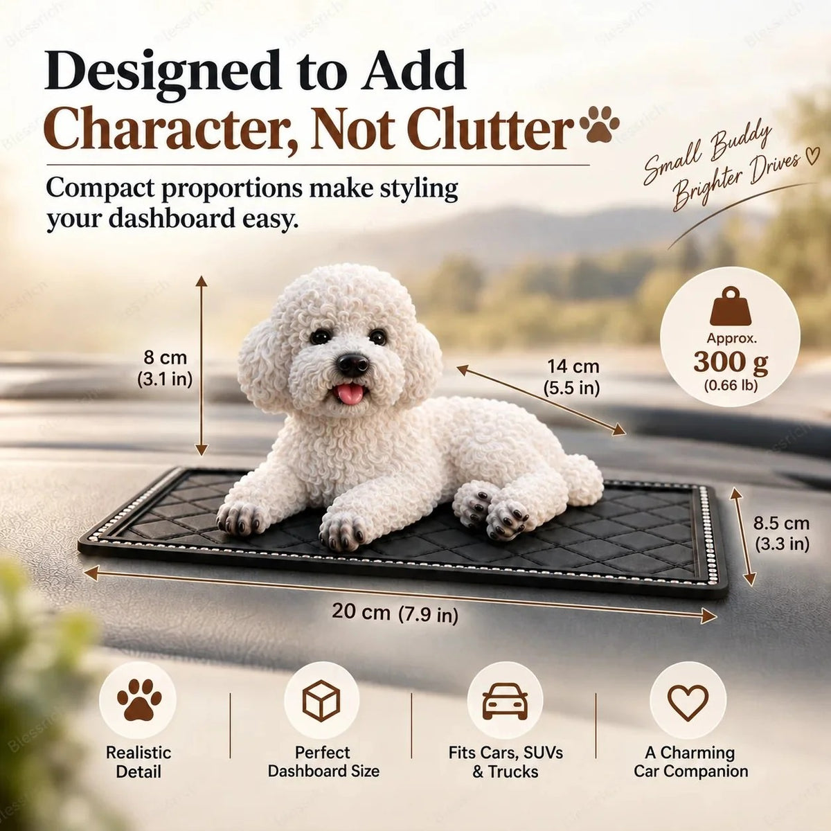 Poodle car dashboard ornament