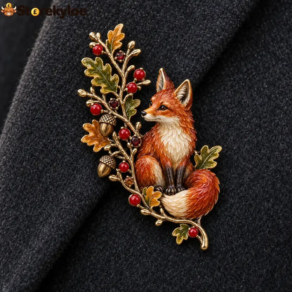 Autumn Woodland Fox 🦊 Oak & Berry Country Brooch