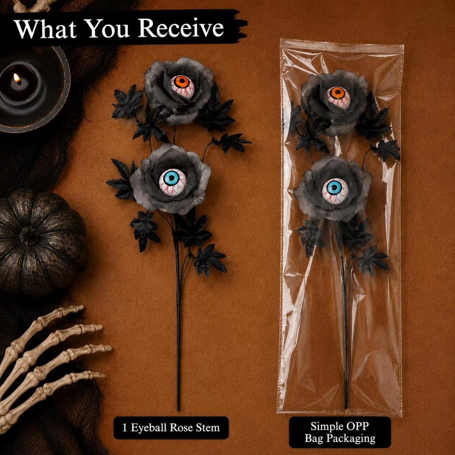 Halloween Eyeball Rose Stem, Gothic Artificial Flower Decor