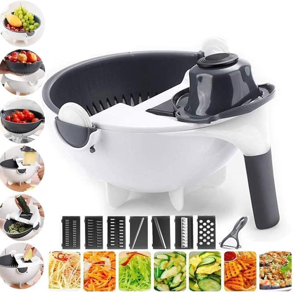 9 in 1 Multifunction Magic Rotate Vegetable Cutter with Drain Basket Large Capacity