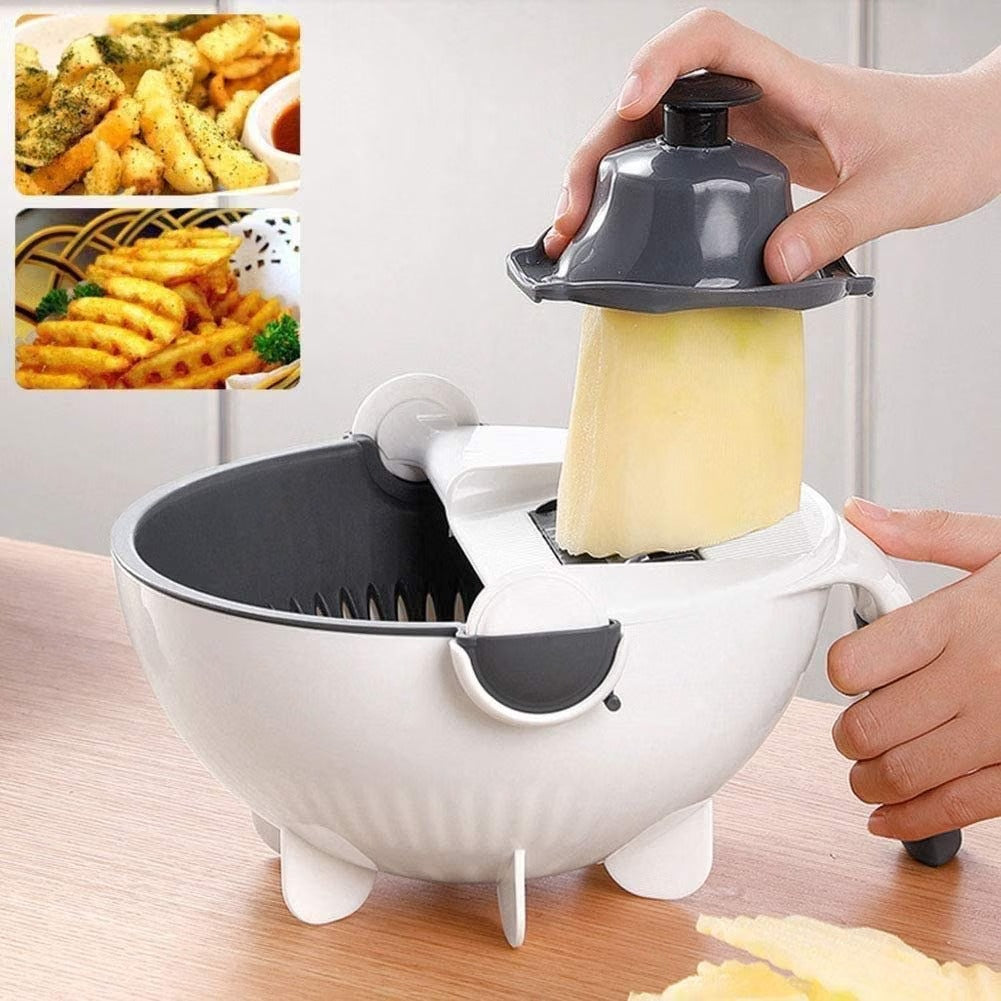9 in 1 Multifunction Magic Rotate Vegetable Cutter with Drain Basket Large Capacity