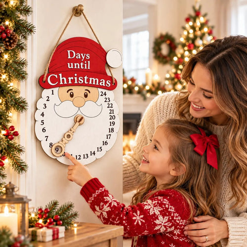 Wooden Santa Countdown Calendar, Farmhouse Christmas Wall Hanging (25cm)