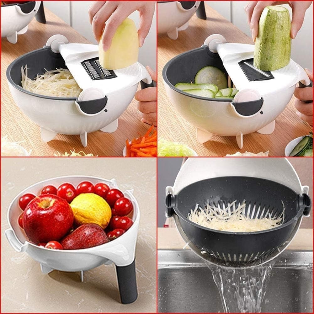 9 in 1 Multifunction Magic Rotate Vegetable Cutter with Drain Basket Large Capacity