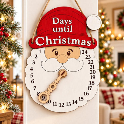 Wooden Santa Countdown Calendar, Farmhouse Christmas Wall Hanging (25cm)