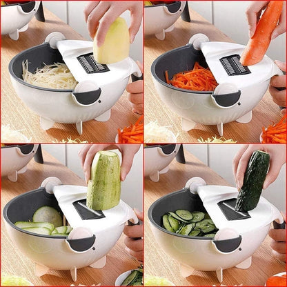 9 in 1 Multifunction Magic Rotate Vegetable Cutter with Drain Basket Large Capacity