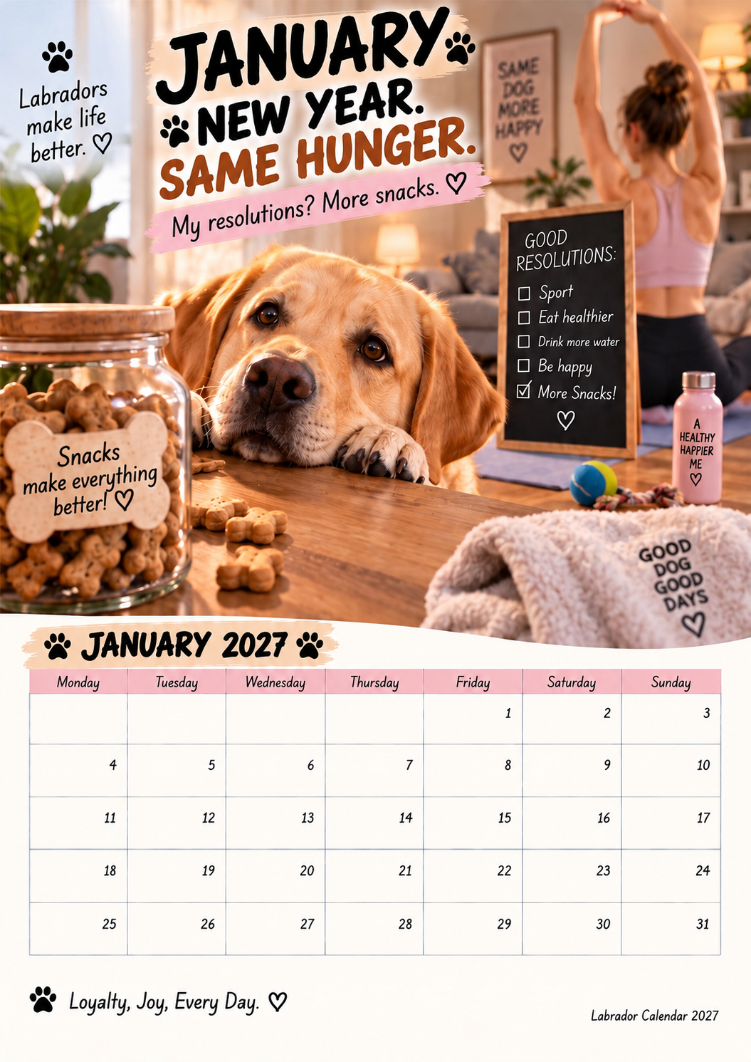 🐾🐶Labrador Calendar 2027 – Funny 12-Month Wall Calendar for Labrador Lovers & Dog Owners