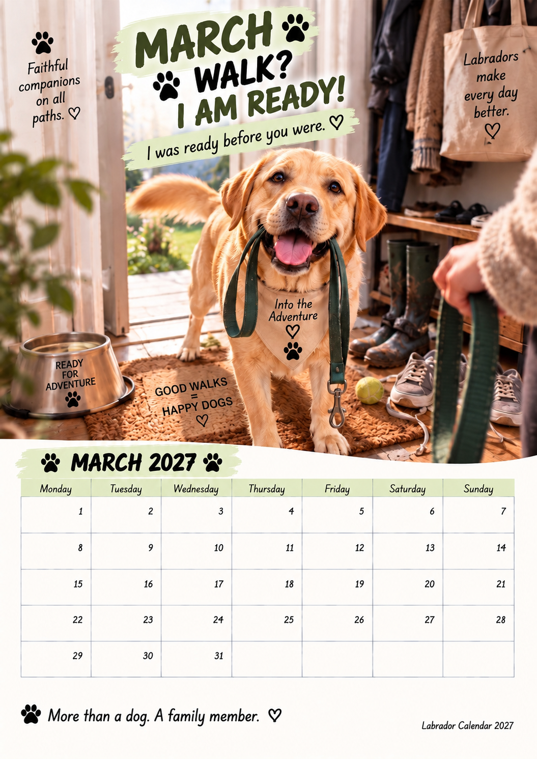 🐾🐶Labrador Calendar 2027 – Funny 12-Month Wall Calendar for Labrador Lovers & Dog Owners