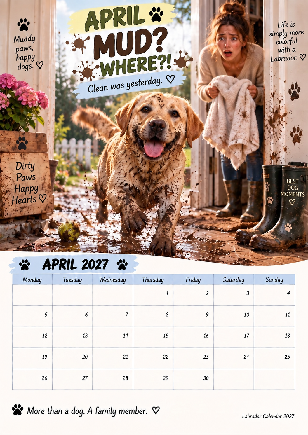 🐾🐶Labrador Calendar 2027 – Funny 12-Month Wall Calendar for Labrador Lovers & Dog Owners