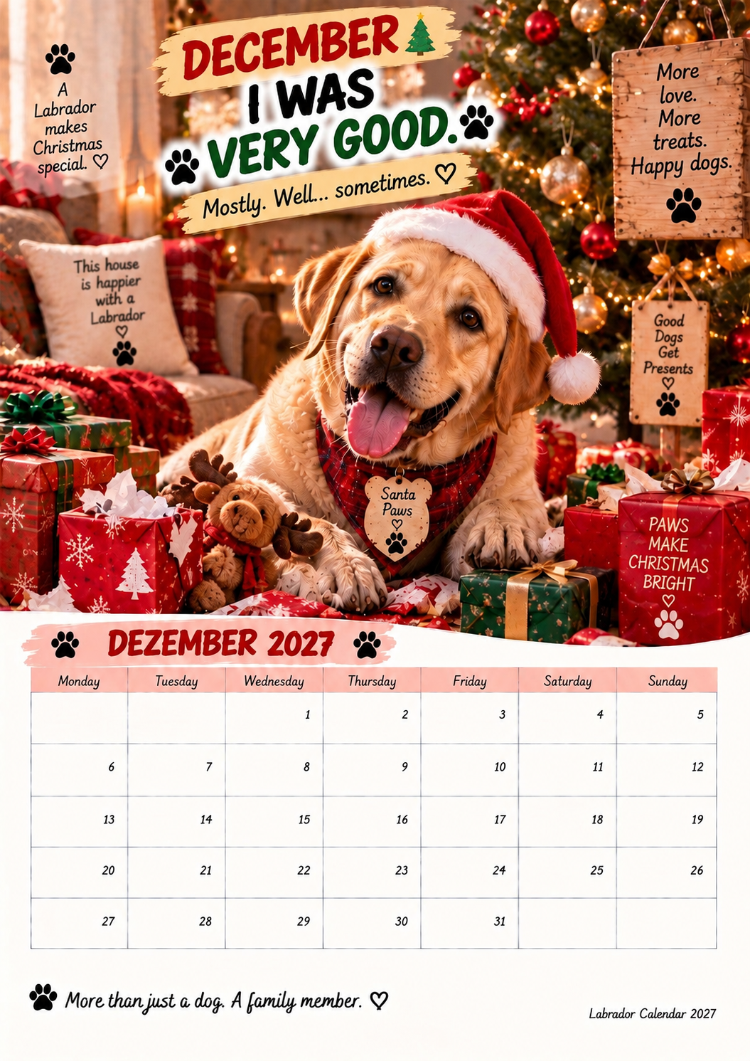🐾🐶Labrador Calendar 2027 – Funny 12-Month Wall Calendar for Labrador Lovers & Dog Owners