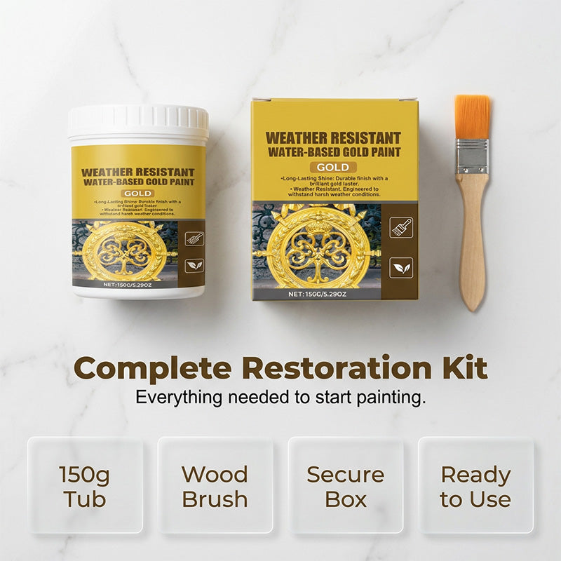 ✨ 50K+ SOLD! 50% OFF! Weather Resistant Gold Paint – Water‑based, brilliant shine. Safe for metal, wood & stone. Lasts rain or shine! 🖌️💛