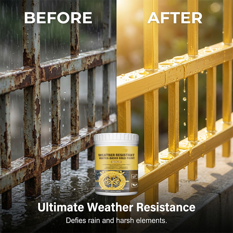 ✨ 50K+ SOLD! 50% OFF! Weather Resistant Gold Paint – Water‑based, brilliant shine. Safe for metal, wood & stone. Lasts rain or shine! 🖌️💛