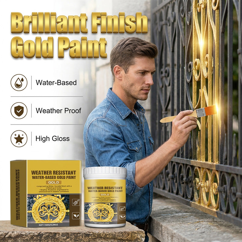 ✨ 50K+ SOLD! 50% OFF! Weather Resistant Gold Paint – Water‑based, brilliant shine. Safe for metal, wood & stone. Lasts rain or shine! 🖌️💛