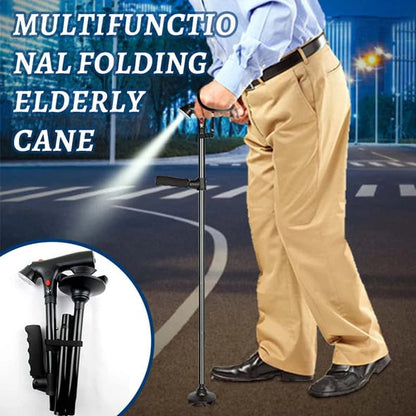 🦯💡 LIMITED-TIME 50% OFF! Multifunction Folding Walking Cane – Built-In Light, Emergency Alarm, Quad Base & 5-Level Height Adjustment