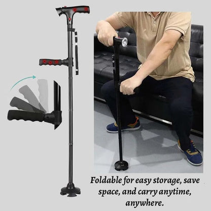🦯💡 LIMITED-TIME 50% OFF! Multifunction Folding Walking Cane – Built-In Light, Emergency Alarm, Quad Base & 5-Level Height Adjustment