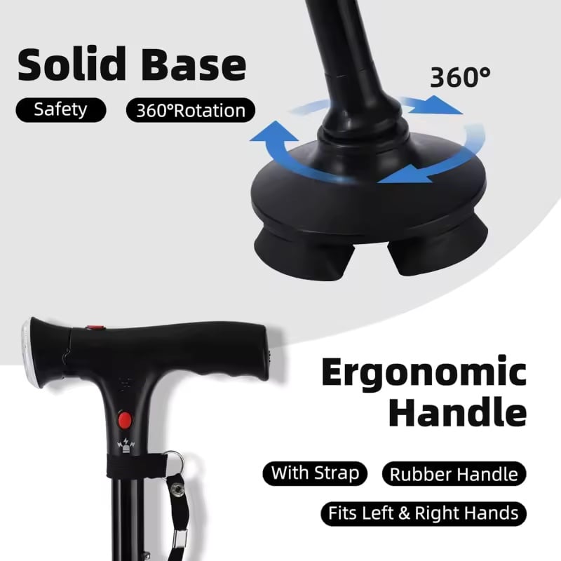🦯💡 LIMITED-TIME 50% OFF! Multifunction Folding Walking Cane – Built-In Light, Emergency Alarm, Quad Base & 5-Level Height Adjustment