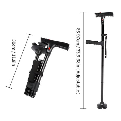 🦯💡 LIMITED-TIME 50% OFF! Multifunction Folding Walking Cane – Built-In Light, Emergency Alarm, Quad Base & 5-Level Height Adjustment