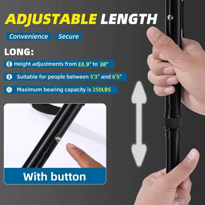 🦯💡 LIMITED-TIME 50% OFF! Multifunction Folding Walking Cane – Built-In Light, Emergency Alarm, Quad Base & 5-Level Height Adjustment