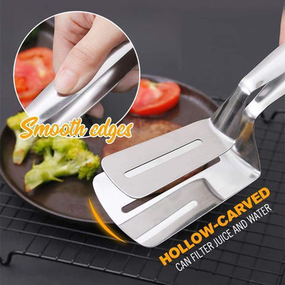 🍳🔧 3-in-1 cooking clamp – grab, flip, scrape, and drain oil easily!