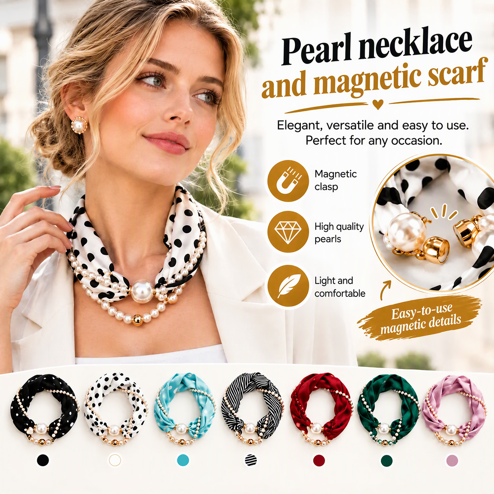📿 50% off 🧣 Pearl Scarf Necklace – Timeless Elegance, Adjustable Bow & Piercing-Free Jewellery 🤍