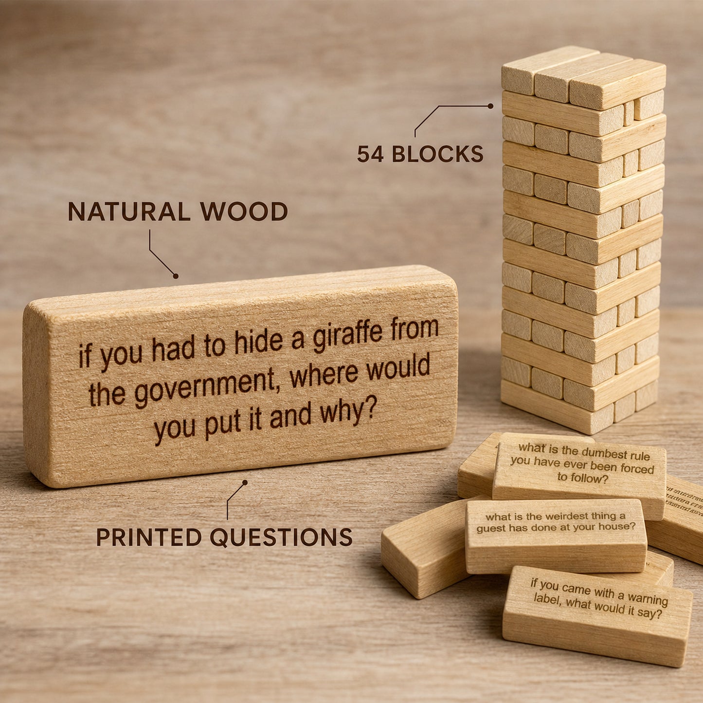 😆Ice Breaker Questions Tumbling Tower Game