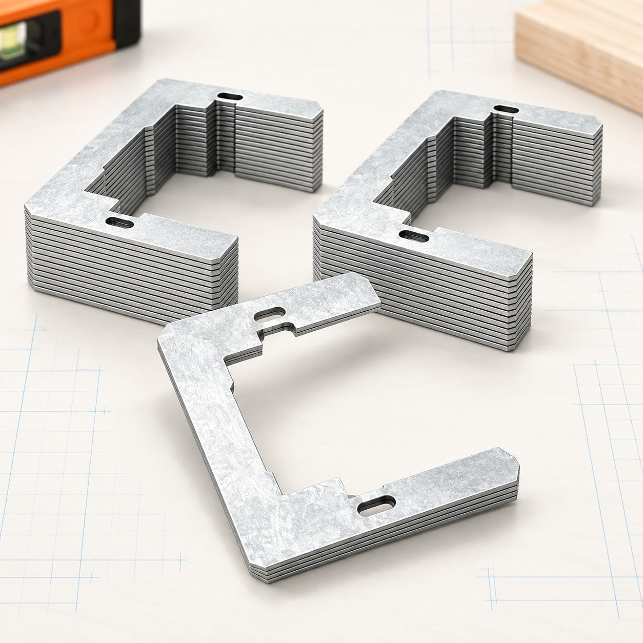 Twenty-pack of silver metal wall plate spacers